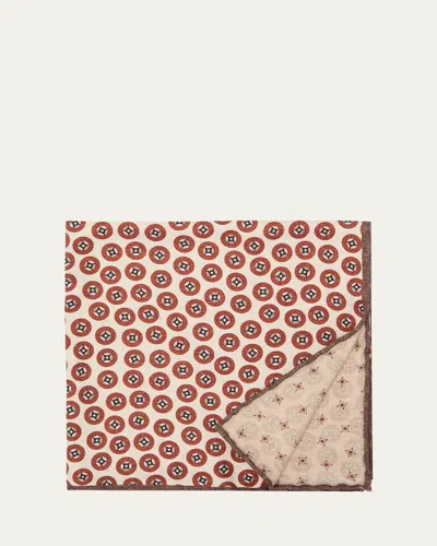 Brunello Cucinelli Men's Geometric Design Silk Pocket Square In White/orange