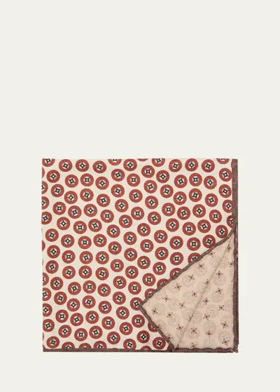 Brunello Cucinelli Men's Geometric Design Silk Pocket Square In White/orange