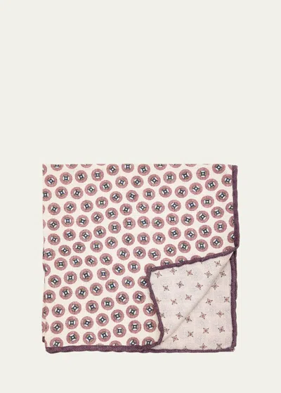 Brunello Cucinelli Men's Geometric Design Silk Pocket Square In White/purple