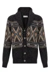Brunello Cucinelli Geometric Jacquard Cardigan Sweaters And Cardigans Multicolor In Black