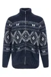 Brunello Cucinelli Geometric Jacquard Cardigan In Wool And Cashmere In Blue