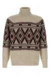 Brunello Cucinelli Geometric Jacquard Turtle Neck Pullover In Gray