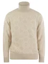 Brunello Cucinelli Men's Intarsia Knit Roll Neck Sweater In Cream