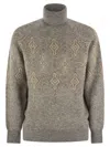 Brunello Cucinelli Geometric Jacquard Turtleneck Sweater In Alpaca, Cotton And Wool In Gray