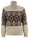 Brunello Cucinelli Geometric Jacquard Turtle Neck Pullover In Gray