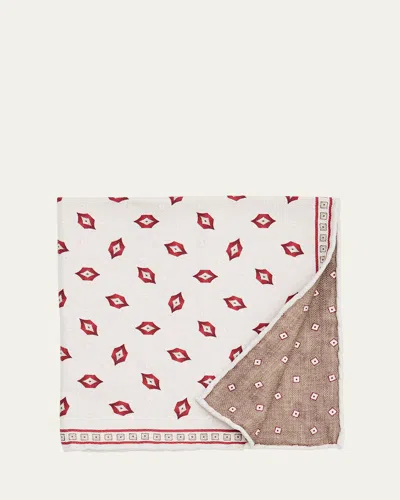 Brunello Cucinelli Men's Geometric Leaf-print Silk Pocket Square In White