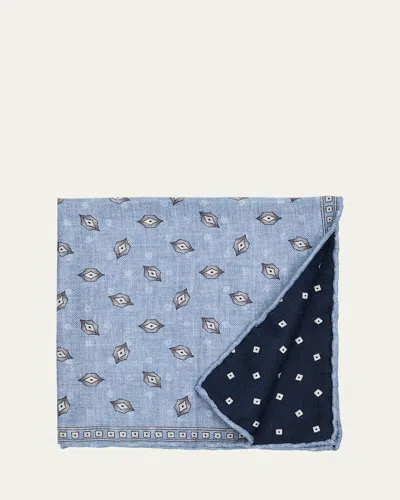 BRUNELLO CUCINELLI MEN'S GEOMETRIC LEAF-PRINT SILK POCKET SQUARE