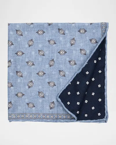 BRUNELLO CUCINELLI MEN'S GEOMETRIC LEAF-PRINT SILK POCKET SQUARE