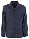 Brunello Cucinelli Men Geometric Print Easy Fit Twill Shirt With Camp Collar In Blue