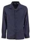 Brunello Cucinelli Men Geometric Print Easy Fit Twill Shirt With Camp Collar In Blue