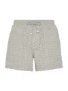 BRUNELLO CUCINELLI MEN'S GEOMETRIC PRINT MICROFIBER SWIM SHORTS