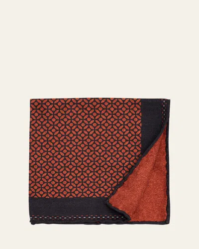 Brunello Cucinelli Men's Geometric-print Silk Pocket Square In Orange