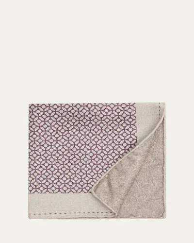 Brunello Cucinelli Men's Geometric-print Silk Pocket Square In Neutral