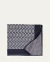 Brunello Cucinelli Men's Geometric-print Silk Pocket Square In Black