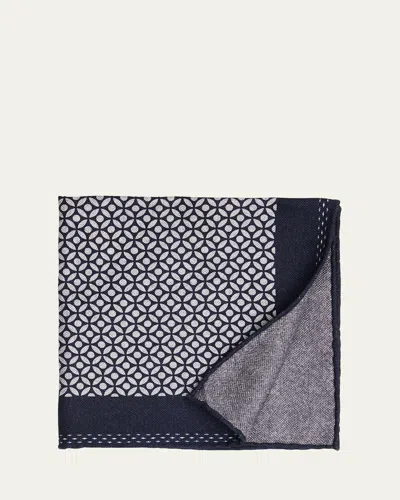Brunello Cucinelli Men's Geometric-print Silk Pocket Square In Black