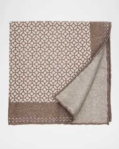 Brunello Cucinelli Men's Geometric-print Silk Pocket Square In Brown