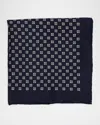 Brunello Cucinelli Silk Pocket Square With Squares Pattern In Blue