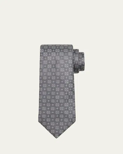 Brunello Cucinelli Men's Geometric Silk Tie In Grey