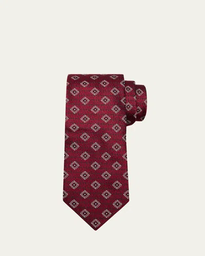 Brunello Cucinelli Men's Geometric Tile Jacquard Silk And Cotton Tie In C019 Purple