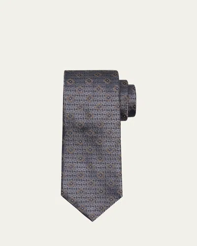 Brunello Cucinelli Men's Geometric Tile Jacquard Silk And Cotton Tie In Gray