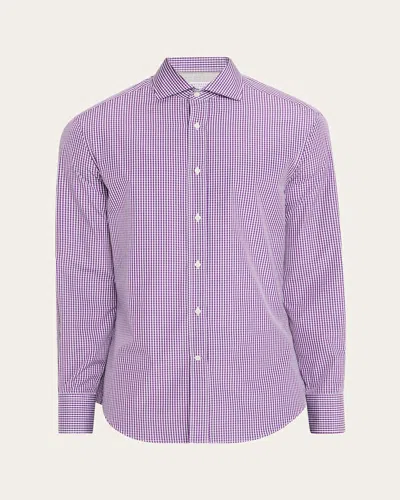Brunello Cucinelli Men's Gingham Check Long-sleeve Shirt In Purple