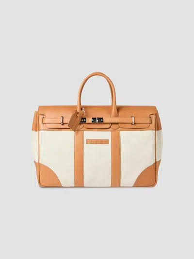 Brunello Cucinelli Men's Grained Calfskin And Cowhide Country Bag In Ivory