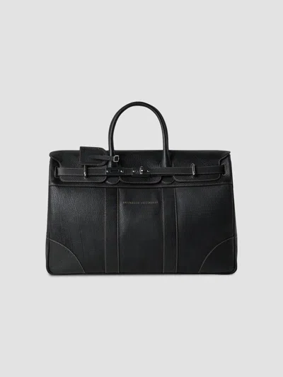 Brunello Cucinelli Men's Grained Calfskin Country Bag In Black