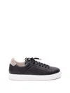 Brunello Cucinelli Men's Grained Calfskin Sneakers In Black+black+smoke
