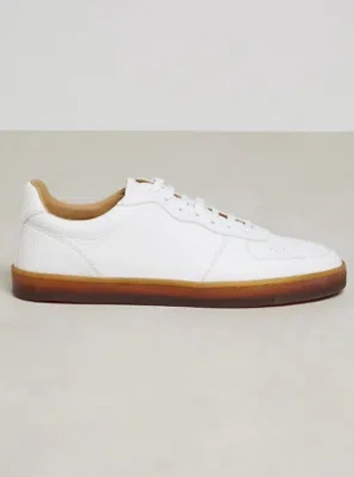 Pre-owned Brunello Cucinelli Men's Grained Calskin Sneakers In White