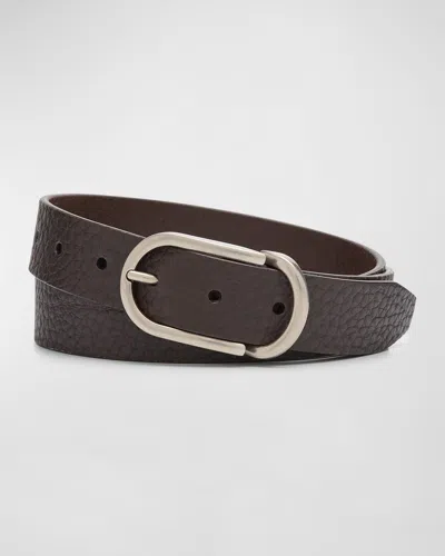 Brunello Cucinelli Men's Grained Leather Belt In C1393 Brown