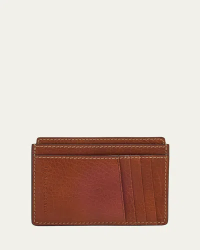 Brunello Cucinelli Men's Grained Leather Card Holder In Brown