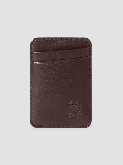 Brunello Cucinelli Men's Grained Leather Magnetic Card Holder In Brown