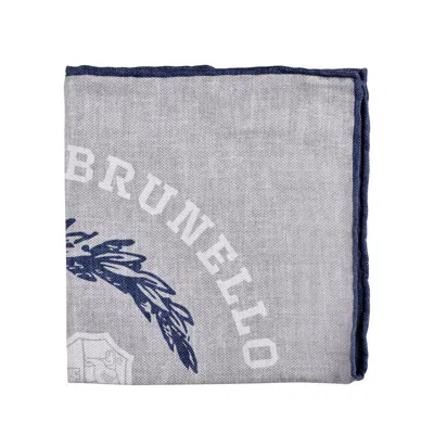 Brunello Cucinelli Men's Gray And Navy Patterned Pocketsquare In ["blue","grey","multi-color"]