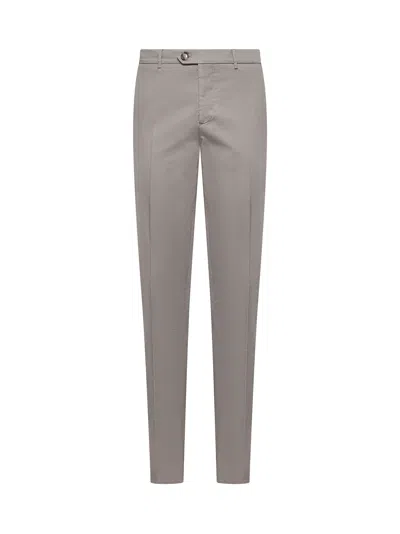 Brunello Cucinelli Men Green Gabardine Italian Fit Trousers In Gray