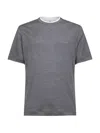 Brunello Cucinelli Men Grey Silk Blend Jersey Faux-layering T-shirt In Gray