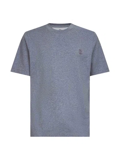 Brunello Cucinelli Men Grey Solomeo Crest T-shirt In Blue