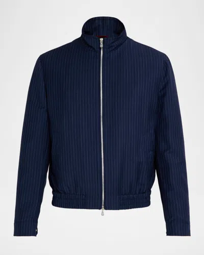 Brunello Cucinelli Men's Hairline Stripe Full-zip Jacket In Blue