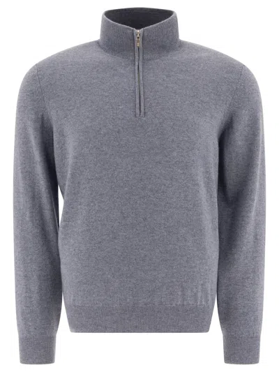 Brunello Cucinelli Half-zip Cashmere Sweater In Light Blue