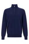 Brunello Cucinelli Half-zip High Collar Sweater In Blue