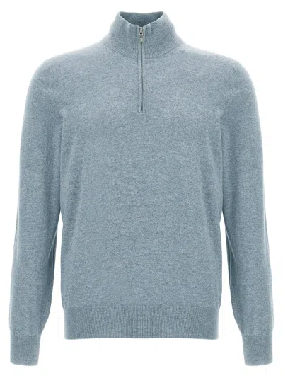 Brunello Cucinelli Men Half-zip Sweater In Blue