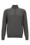 Brunello Cucinelli Half-zip High Collar Ribbed Sweater In Gray