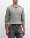 Brunello Cucinelli Men's Heathered Knit Polo Sweater In Grey