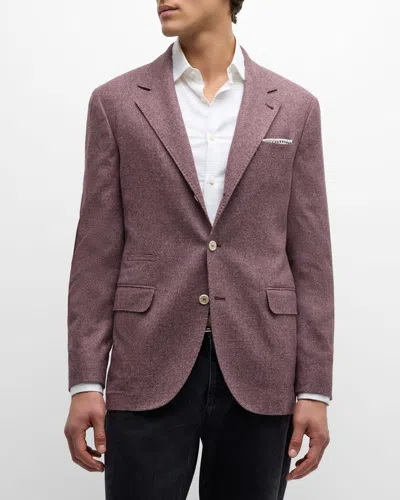 Brunello Cucinelli Men's Heathered Pied De Poule Sport Coat In Light Red