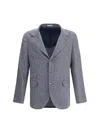 Brunello Cucinelli Men Herringbone Blazer In Blue
