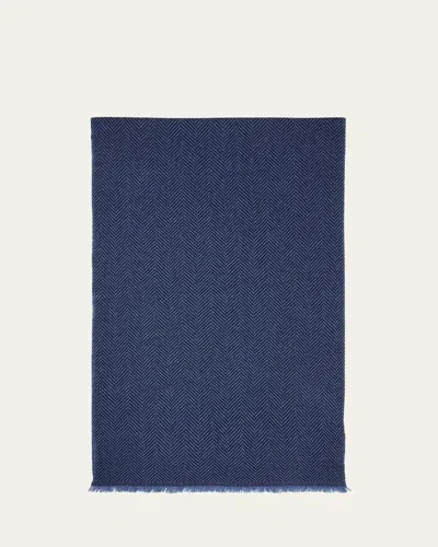 Brunello Cucinelli Men's Herringbone Cashmere Scarf In Ocean Blue