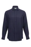 Brunello Cucinelli Herringbone Patterned Cotton-blend Flannel Shirt In Blue