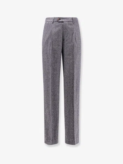 Brunello Cucinelli Men Herringbone Wool And Cashmere Trousers In Gray