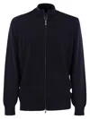 Brunello Cucinelli High-necked Cashmere Cardigan With Zip In Blue