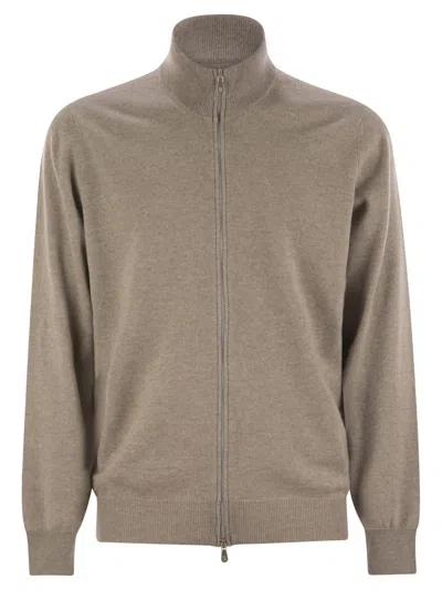 Brunello Cucinelli Men High-necked Cashmere Cardigan With Zip In Multi