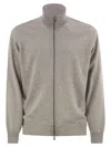 Brunello Cucinelli Men High-necked Cashmere Cardigan With Zip In Multi